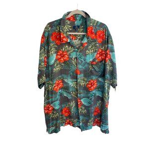 Men's Green Blue Red Floral Hawaiian Short Sleeve Button Down Shirt Size 3XL